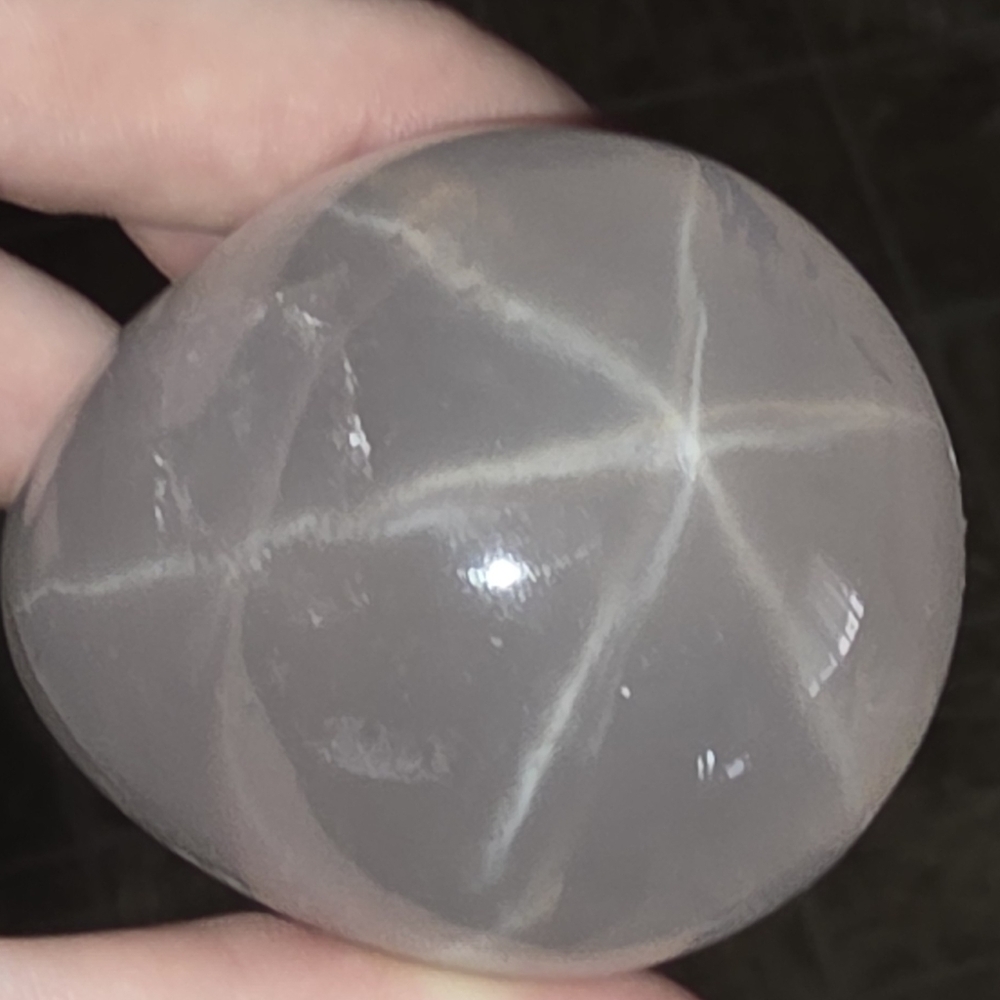 Mozambique Starlight Rose Quartz Egg 227g 6 Point Star Pink Crystal Palm Stone